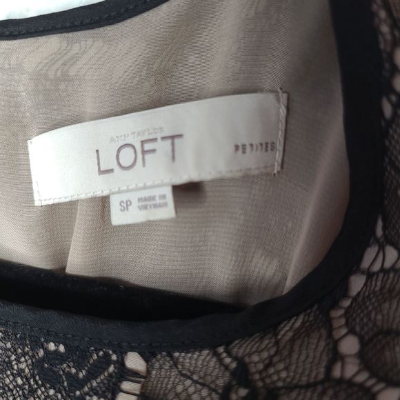 Loft | Lace Blouse Black & Tan sz Petite - Picture 4 of 5